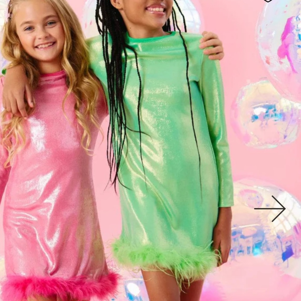 Lola and the boys neon green feather dress size 6